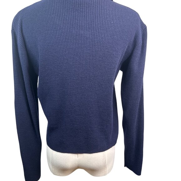 Banana Republic Navy Blue Medium Merino Wool Zip Collar Sweater Jacket - Picture 2 of 11